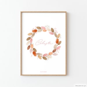 Poster dried flowers, pink, terracotta and beige, for girl's room