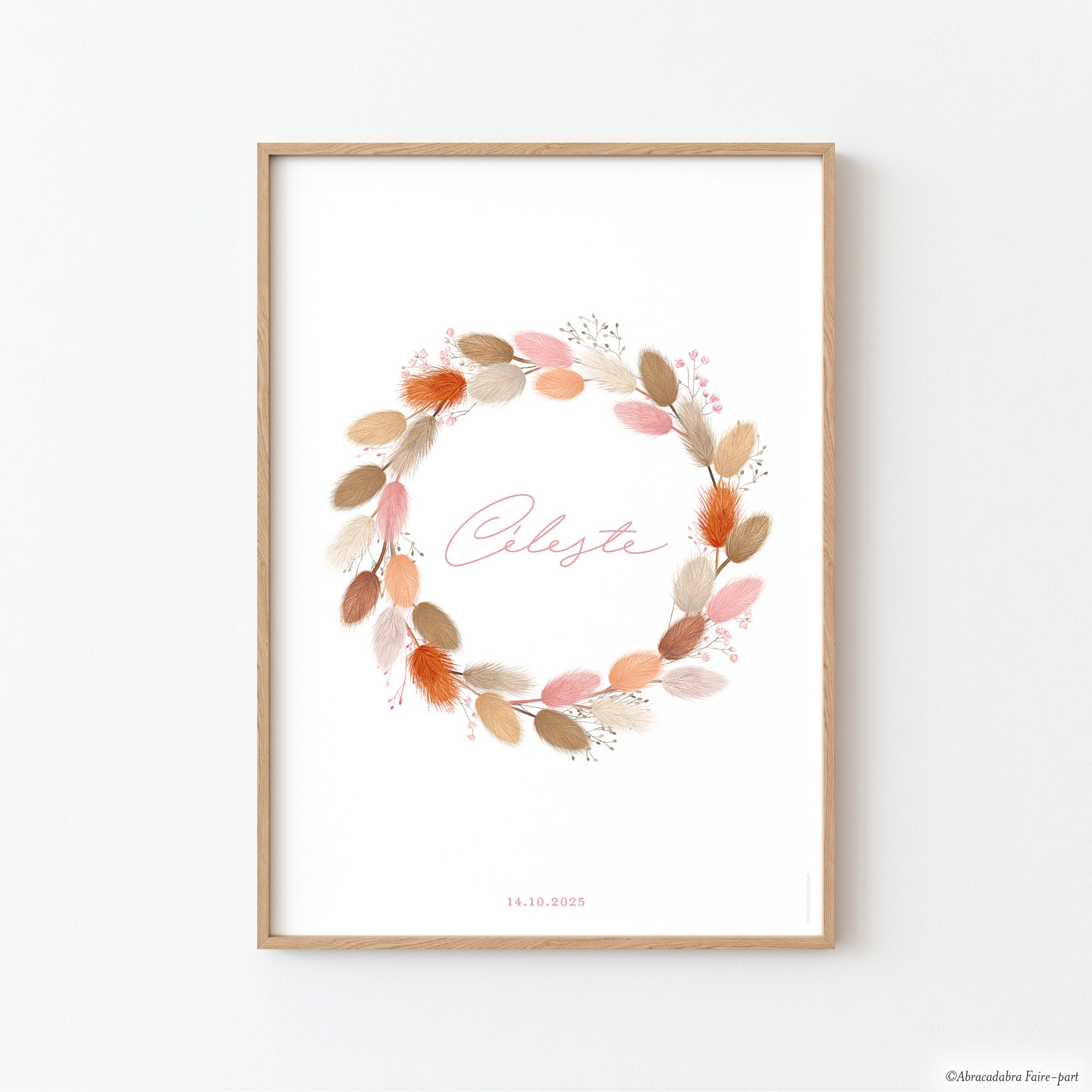 Affiche Personnalisée Pour Chambre de Bébé ou d'enfant, Fille, avec Couronne Fleurs Séchées, Broom R