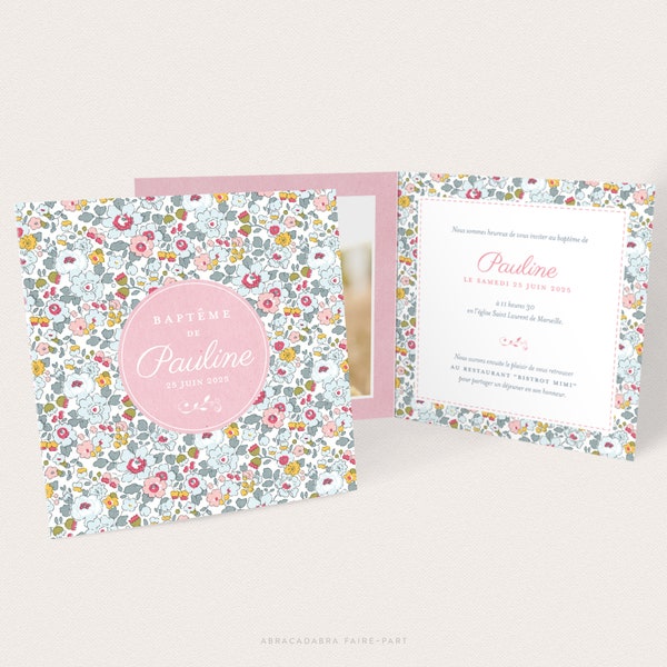 Invitation baptême fille Liberty Betsy Porcelaine