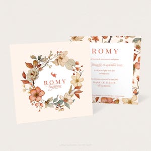 Birth announcement for girl with wildflowers, baptism announcement for girl with wildflower crown - ROMY