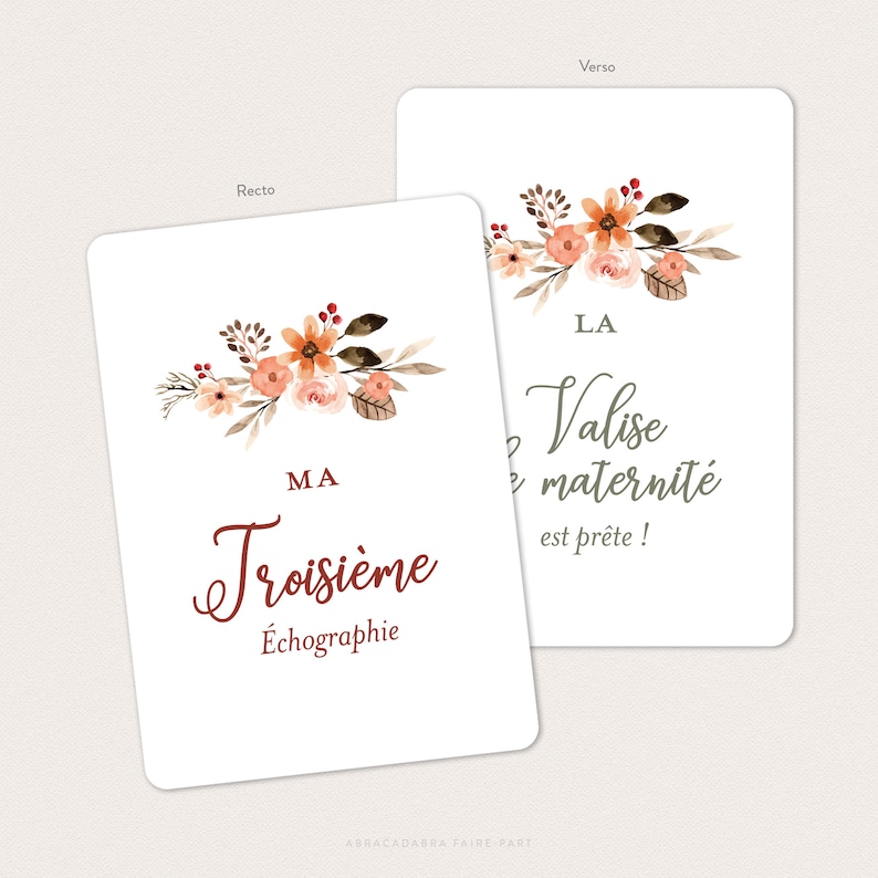 Cartes étapes grossesse fleuries, avec couronne et fleurs façon aquarelle - 20 cartes à photographier ! - EVA image 6