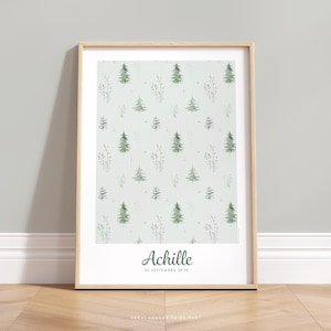 Póster para habitación infantil con abetos y temática forestal.