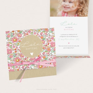Annuncio di nascita per bambine con cupcake Liberty Betsy e fiori di carta kraft, invito al battesimo per bambine Liberty, annuncio di nascita o battesimo - LOLA