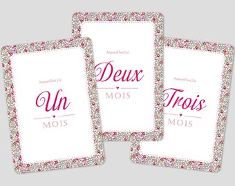 Cartes étapes bébé fille Liberty Éloïse rose | Cartes première année de bébé | Cadeau grossesse