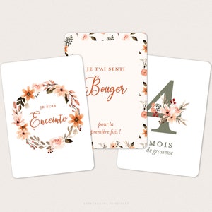 Cartes étapes grossesse fleuries, avec couronne et fleurs façon aquarelle - 20 cartes à photographier ! - EVA image 2