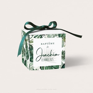 Boîte dragées baptême jungle tropicale pour garçon ou jumeaux, contenant pour dragées baptême, cadeau invités baptême
