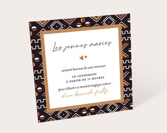 African wedding invitation card, wedding response card, bogolan and kraft pattern