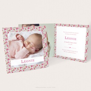 Faire-part fille Liberty Éloïse Rose, pour naissance ou baptême image 4