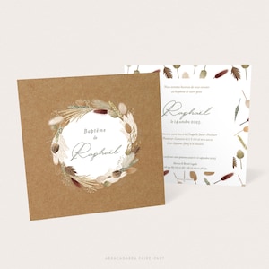 Birth announcement with dried flowers | Baptism announcement with dried flowers in a crown