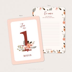 Cartes étapes bébé fleuries, avec couronne et fleurs façon aquarelle - Pour première année, deuxième année ou troisième année - EVA image 5