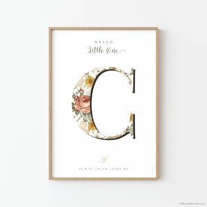 Póster vintage con letras y nombre de flores para habitación infantil, póster infantil bohemio chic, regalo para niña - CAMILLE