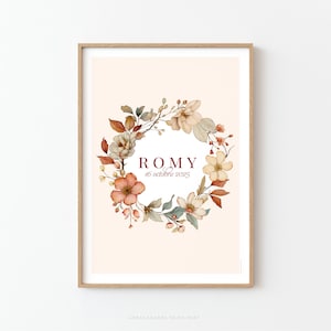 Póster flores silvestres en corona, colores vintage, ideal para habitación infantil - ROMY
