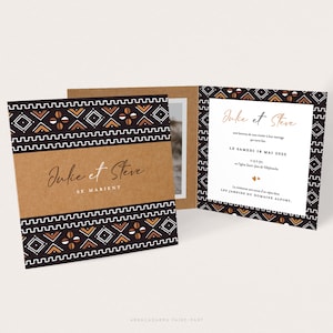 African wedding invitation with Bogolan pattern