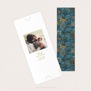 Birth announcement chintz bookmark, variegated and blue floral pattern image 3