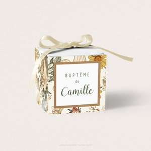 Boîte dragées baptême fille fleurs vintage bohème, contenant pour dragées baptême, cadeau invités baptême bohème vintage - CAMILLE