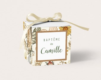 Boîte dragées fleurs vintage pour baptême fille