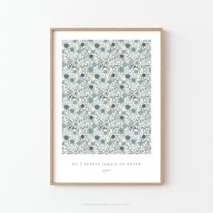 Personalized poster for boys: child&#39;s phrase or first name, blue-green Liberty flower pattern - ENZO