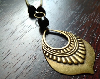 Feather and onyx necklace