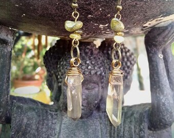 Boucles d'oreilles perles de grenat et quartz fumé