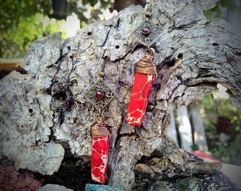 Boucles d'oreilles Jaspe Impérial et cristal de grenat