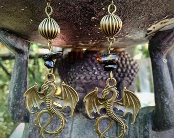 Boucles d'oreilles drgaon & onyx