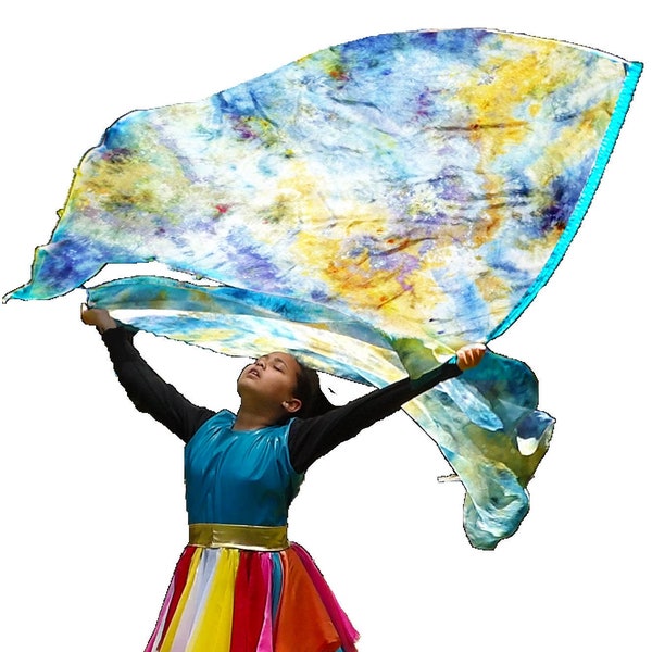 Silk Dance Flags: Living Waters, set of 2, praise flags, dance flags, worship flags, silk flags