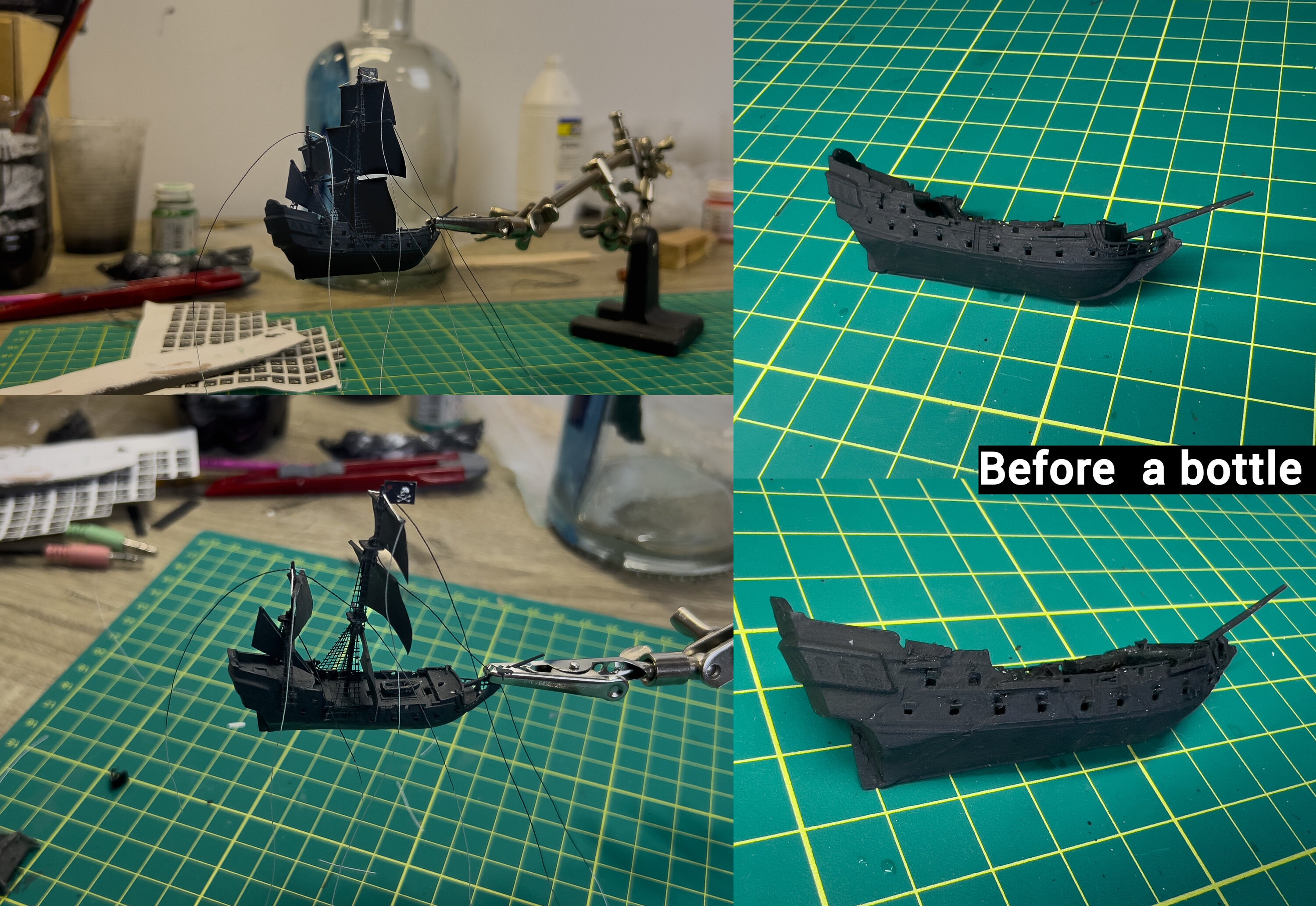 ボトルに入った黒真珠船：手作り木製模型（12x24x9 cm） - Etsy 日本
