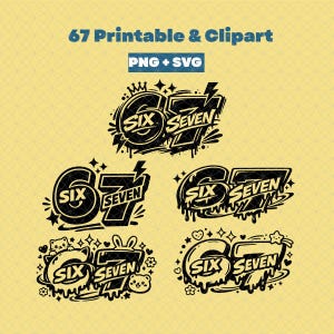 67 SVG- och PNG-paket Six Seven Clipart, utskrivbar digital nedladdning