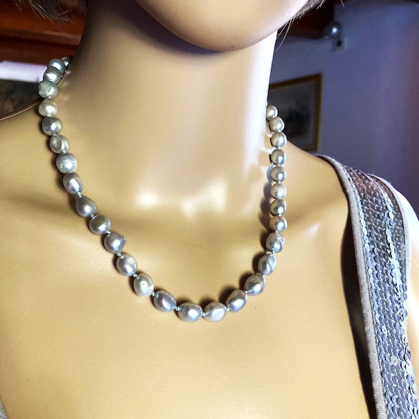 Perles de culture baroques, Collier 45 cm perles de culture gris clair femme