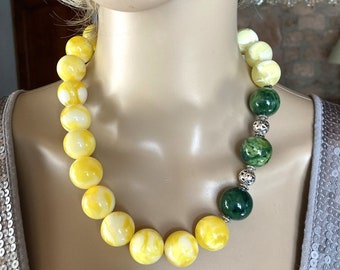 Collana di ambra verde e ambra giallo chiaro 52 cm perline 20 mm gioielli da donna