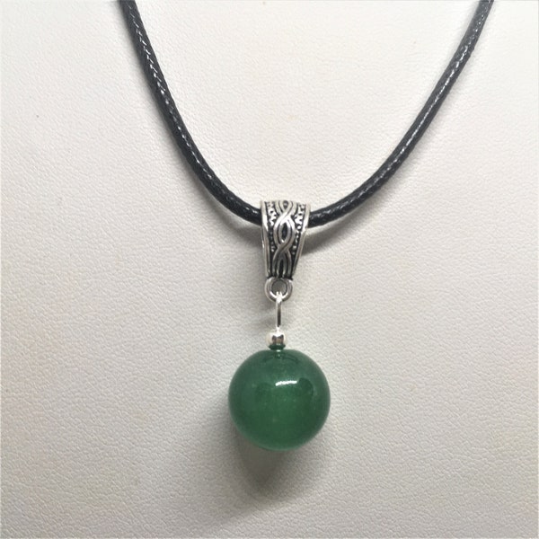 Jade Pearl pendant 14mm real stone of your choice 925 silver plated chain or black waxed cotton cord 45/50cm Men women