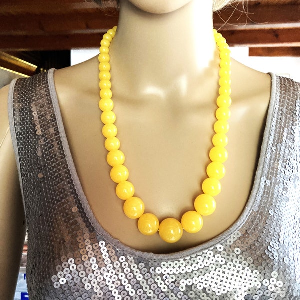 Ambre jaune superbe collier/sautoir chute 61 cm grosses perles bijou femme