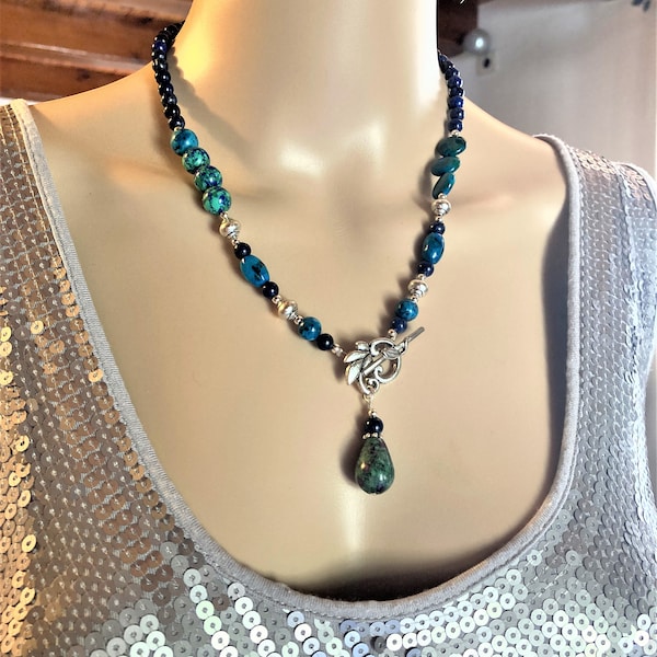 Lapis lazuli chrysocolle collier avec pendentif 50 cm femme