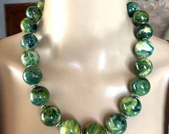 Splendida collana di ambra verde da 53 cm, magnifici gioielli da donna con perle da 20 mm