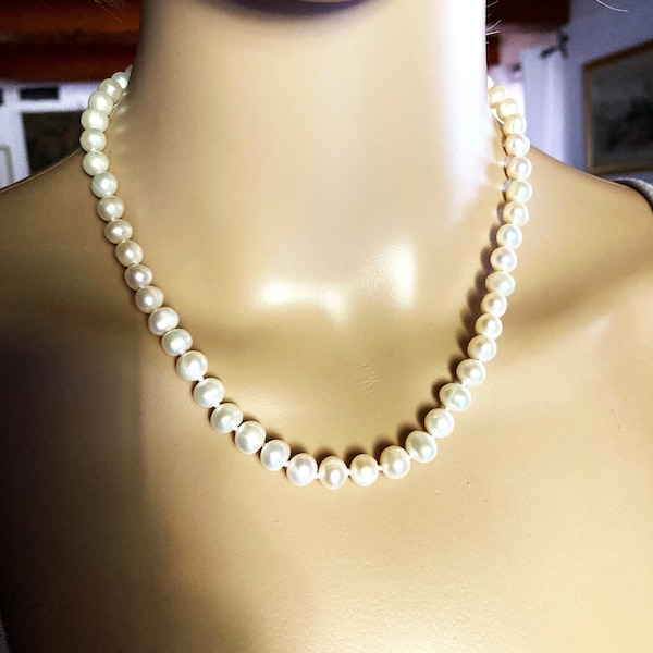 Perles de culture baroque blanches collier 45 cm femme