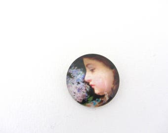 Glass cabochon illustrated round 25mm "face of woman", to stick