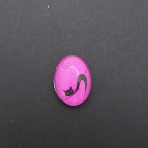 Cabochon en verre illustré ovale 18x25mm "chat noir" à coller