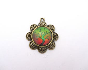 Pendentif, Support cabochon verre en bronze arbre