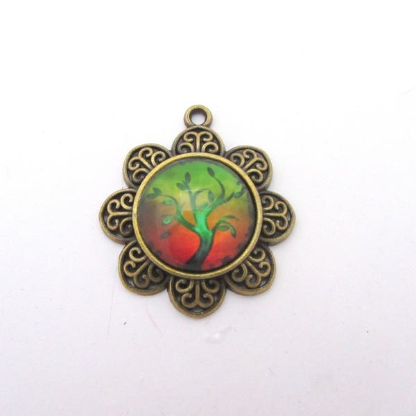 Pendentif, Support cabochon verre en bronze arbre