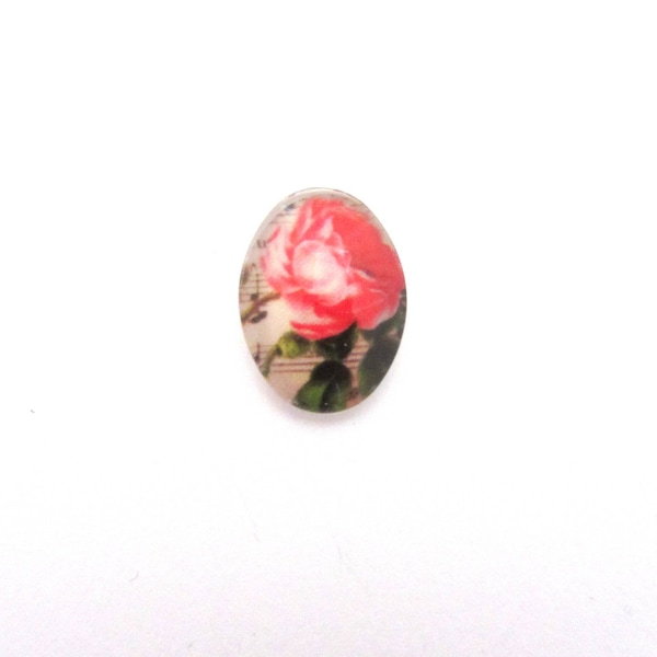 Cabochon ovale en verre illustré 18x13mm "rose"