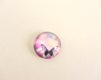 Round illustrated glass cabochon 20m butterfly to stick
