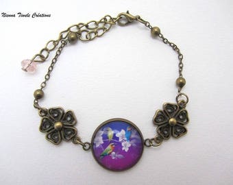 Bracelet  bronze avec cabochon en verre oiseaux