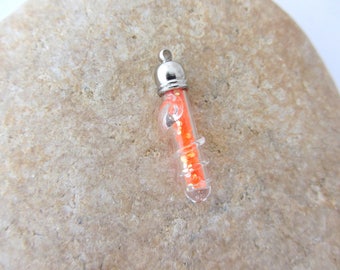 One snake pendant with orange glitter, glass snake pendant