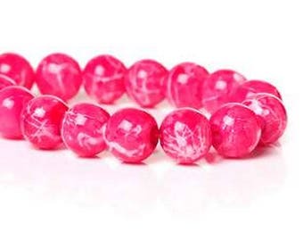 The Lot of 10 round glass beads pink  and white 8mm