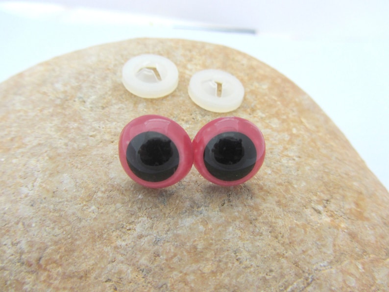 Two round eyes of colors pink red for cuddly toy image 1