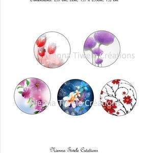 Sheet of 50 digital images, digital images, flowers, cabochon, to print, 25/20 / 18x25 / 12
