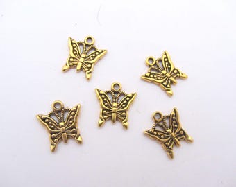 The Lot of 5  charm, pendant, butterflies of color gilded