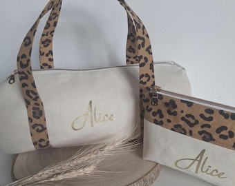 Customizable duffel bag with leopard print, children's bag