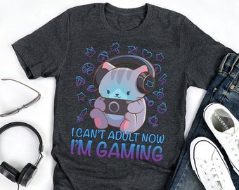 Süßes Gaming Katzen Shirt - Anime Ästhetische Kawaii Kleidung / Lustige Tierkunst - Videospiel T-Shirt für Gamer / Geschenke für Katzenliebhaber