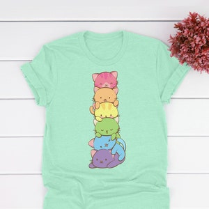 Rainbow Kitty Gay Pride Shirt - Aesthetic Harajuku Kawaii Clothing / Plus Size Kawaii Cat T Shirt for LGBT Crazy Cat Lady and Cat Dad
